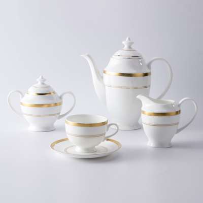 Bone China Crockery Golden Rim Tableware Ceramic Tea Set, Restaurant Modern Luxury Dinnerware Coffee Set*